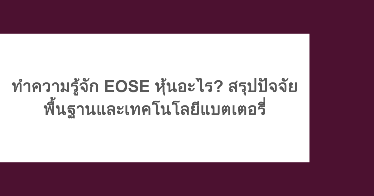 ทำความรู้จัก EOSE หุ้นอะไร? สรุปปัจจัยพื้นฐานและเทคโนโลยีแบตเตอรี่